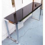 SIDE TABLE, chrome and glass, 150cm W x 75cm H.