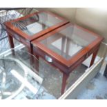 SIDE TABLES, a pair, with a rectangular glass top on square tapered supports,