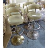 BAR STOOLS, a set of four, swivel cream leather, 53cm x 108cm H.