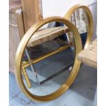 WALL MIRRORS, a pair, circular of vast proportions, with gilt frame, 100cm diam.