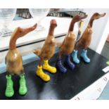 WOODEN 'RUNNER' DUCKS, a set of four, retro art designs, carved and painted natural wood, 43cm H.