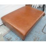 FOOTSTOOL, of large proportions in tanned leather on turned supports, 132cm x 91cm x 37cm H.