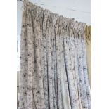 CURTAINS, a pair, patterned cream chenille, lined and interlined,