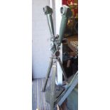 VINTAGE MILITARY TRENCH PERISCOPE BINOCULARS, on tripod with accompanying tools and case, 130cm H.