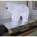 POLAR BEAR, illuminating, in lucite, realistically cast on mirrored pedestal, 145cm L x 92cm H.