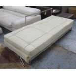 EILEEN GREY STYLE DAY BED, white leather finish with tubular steel frame, 190cm x 85cm x 61cm.