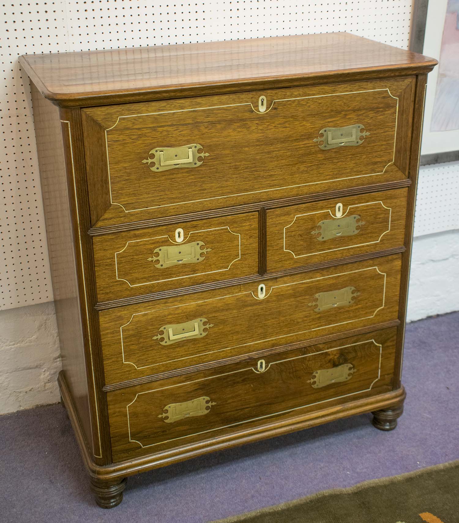 SECRETAIRE CAMPAIGN CHEST, 19th century colonial rosewood,