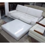 ROCHE BOBOIS SOFA AND LOW TABLE, white leather finish with articulating back rests,