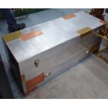 TRUNK, aviation style, with lift up lid and drawer below in aluminium cladding,