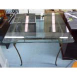 ORANGERY TABLE, mid 20th century in iron of twisted foliate framed construction, tempered glass top,