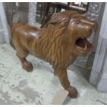 MOROCCAN CARVED WOODEN LION, 79cm L nose to tail x 53cm H max.