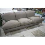 SOFA, George Sherlock style in faded brown fabric with three seat cushions, 246cm W.