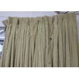 CURTAINS, in green silk moire, lined and interlined,