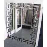 MIRROR, bevelled plate with mirrored Greek key border, 122cm x 98cm.