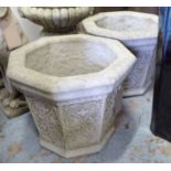 RECONSTITUTED STONE PLANTERS, with arabesque design, 43cm H.