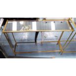 MIRRORED CONSOLE TABLE, in gilded metal finish, 102cm x 27cm x 76cm H.