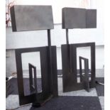 TABLE LAMPS, a pair, metal, of cubist geometric form with metal shades, 73cm H x 33cm x 18cm.