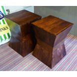 GEOPONTI MANNER OCCASIONAL TABLES, a pair, walnut, 35cm x 35cm x 50cm.