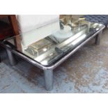 BAUHAUS STYLE LOW TABLE, chromed tubular construction with mirrored top.