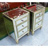 MIRRORED BEDSIDE CHESTS, a pair, each 62cm x 33cm x 38cm.