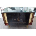 SIDE CABINET, mid 20th century continental, black lacquered with gilt detail,