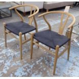 WISHBONE CHAIRS, two, designed by Hans J Wegner, made by Carl Hansen and son,