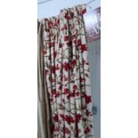 CURTAIN, one, lined and interlined, in embroidered crewel work of scrolling red foliage by Voyage,