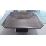 LOW TABLE, square black granite with canted corners in polished finish, 90cm W x 42cm H.