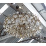 CHANDELIER, mid 20th century, modern gilt metal mounts with cut glass detail, 60cm W.