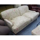 SOFA, Howard style, traditionally made with feather filled cushions in patterned linen fabric,