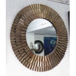 WALL MIRROR, circular with triple corrugated metal frame, 106cm W.