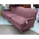 KINGCOME SOFA, Howard triple hump style, in aubergine coloured fabric, 230cm L x 88cm D x 85cm H.