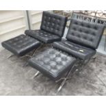 BARCELONA STYLE CHAIRS, a pair, in black leather on chromed metal frames,