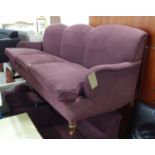 KINGCOME SOFA, in aubergine coloured fabric, Howard style triple hump, 230cm L x 88cm D x 85cm H.