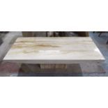 TRAVERTINE LOW TABLE, on a square central support, 150cm x 70cm x 40cm H.