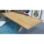 BANQUET TABLE, of large proportions in oak on an X framed base, 360cm x 120cm, x 73cm H.