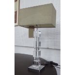 CONTEMPORARY TABLE LAMP, square glass stacked cubes with shade, 62cm H.
