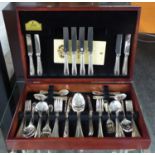 CANTEEN OF CUTLERY, eight piece setting, by George Butler in wooden box, 46cm x 30cm x 10cm H.