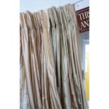 CURTAINS, a pair, gold and copper silk stripe 292cm dropped by 190cm gathered.