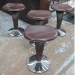 CATTELAN ITALIA 'BOSS' BAR STOOLS, a set of four, adjustable chrome framed and brown leather,