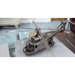 HELICOPTER MODEL, bespoke made from upcycled car parts, in Mexico, 28cm x 71cm.