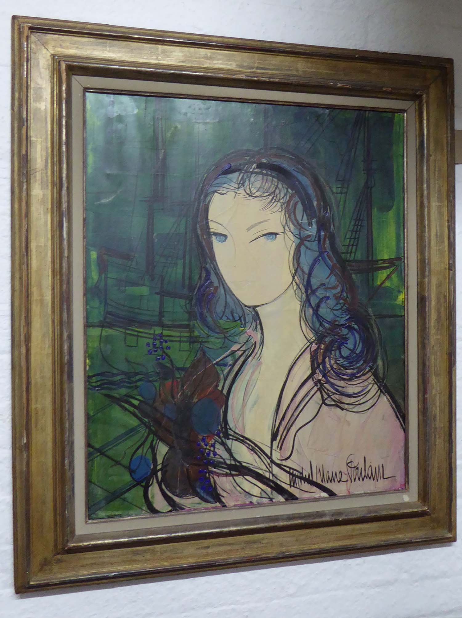 MICHAEL MARIE POULAIN 'Girl with flowers', oil on canvas, 1959, signed lower right, 73cm x 60cm,