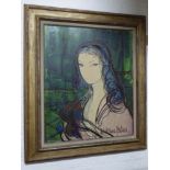MICHAEL MARIE POULAIN 'Girl with flowers', oil on canvas, 1959, signed lower right, 73cm x 60cm,