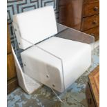 ARMCHAIR AFTER DENHAM MACLAREN, design of 1930, perspex sides with white upholstery, 64cm W.