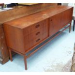 MID CENTURY DANISH SIDEBOARD, teak, with three drawers and cabinet section, 200cm x 45cm x 90cm.