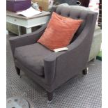 GEORGE SMITH CHAIR, buttoned back with sloping arms in brown woollen upholstery, 77cm W.
