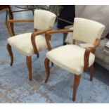 BRIDGE CHAIRS, a pair, 1940s French, upholstered in Kravet Nova suede fabric.