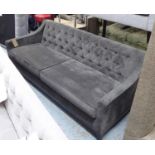 SOFA, large two seater, in buttoned dark grey fabric, on square supports, 208cm L.