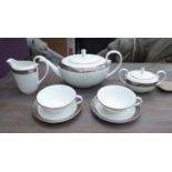 ASPREY TEA FOR TWO SET, boxed swirl pattern, tea pot, milk jug, sugar bowl,