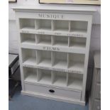 OPEN SHELVES, French style, in distressed painted finish, drawer below, 100cm x 30cmx 132cm H.